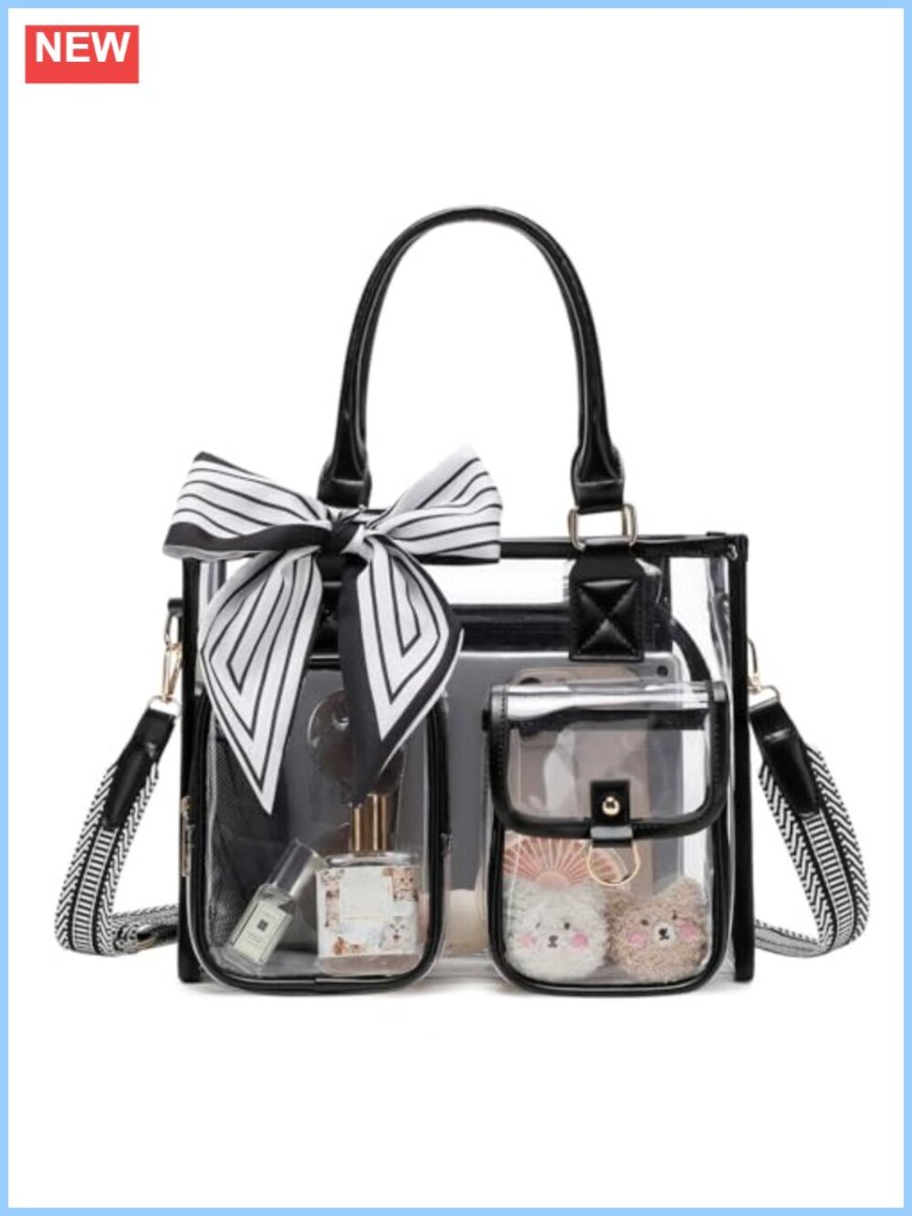 Clear PVC Tote Bag Stadium Approved Transparent Zipper Bag for Sports Concerts
